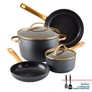 Batería 8Pzs, Forge Induction. Alumino Forjado. Antiadherente Cerámico. Color Negro. Apta para cocinas de Inducción. Farberware.